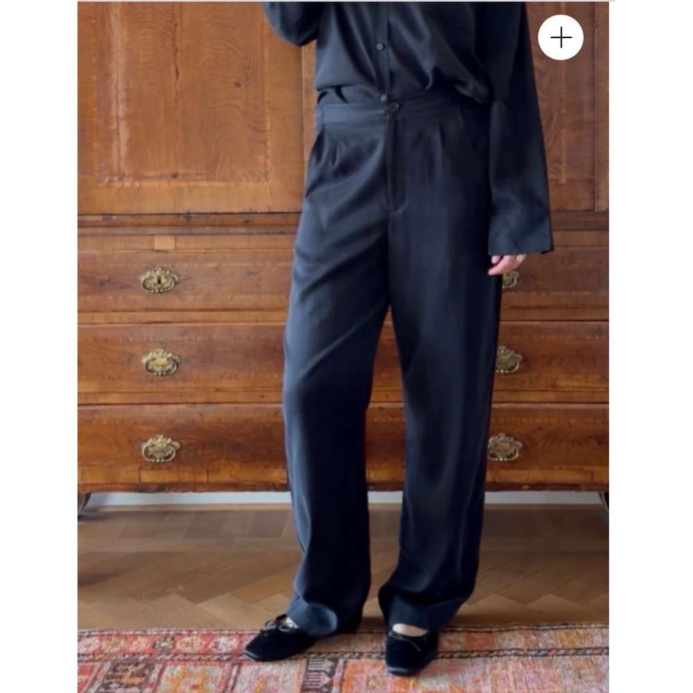 Djerf Avenue On the Go Pants Ash Black Wide Leg Cupro Women Large NWT Minimalist